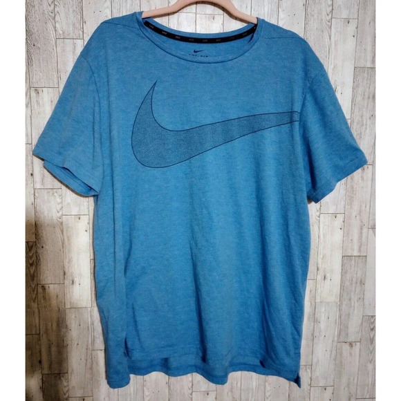 Nike Dri Fit‎ Men's Tee Big Swoosh Outdoor Running Gym Breathable Blue Size XL - Picture 1 of 4